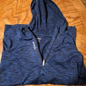 Reebok women's blue heathered active hoodie with a quarter-zip Small